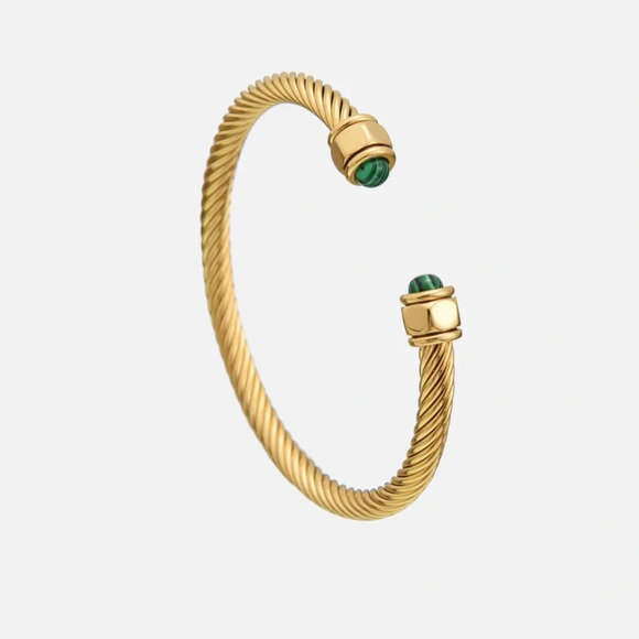 Adelaide Malachite 18K Gold Stainless Steel Cuff Bracelet - Picture 3 of 4